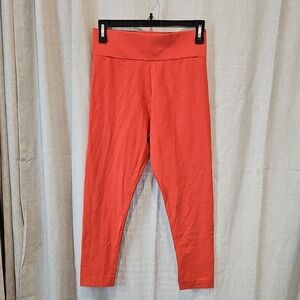 LOGO by Lori Goldstein Henna Pull-On Red Crop Leggings High Waist Cotton Stretch